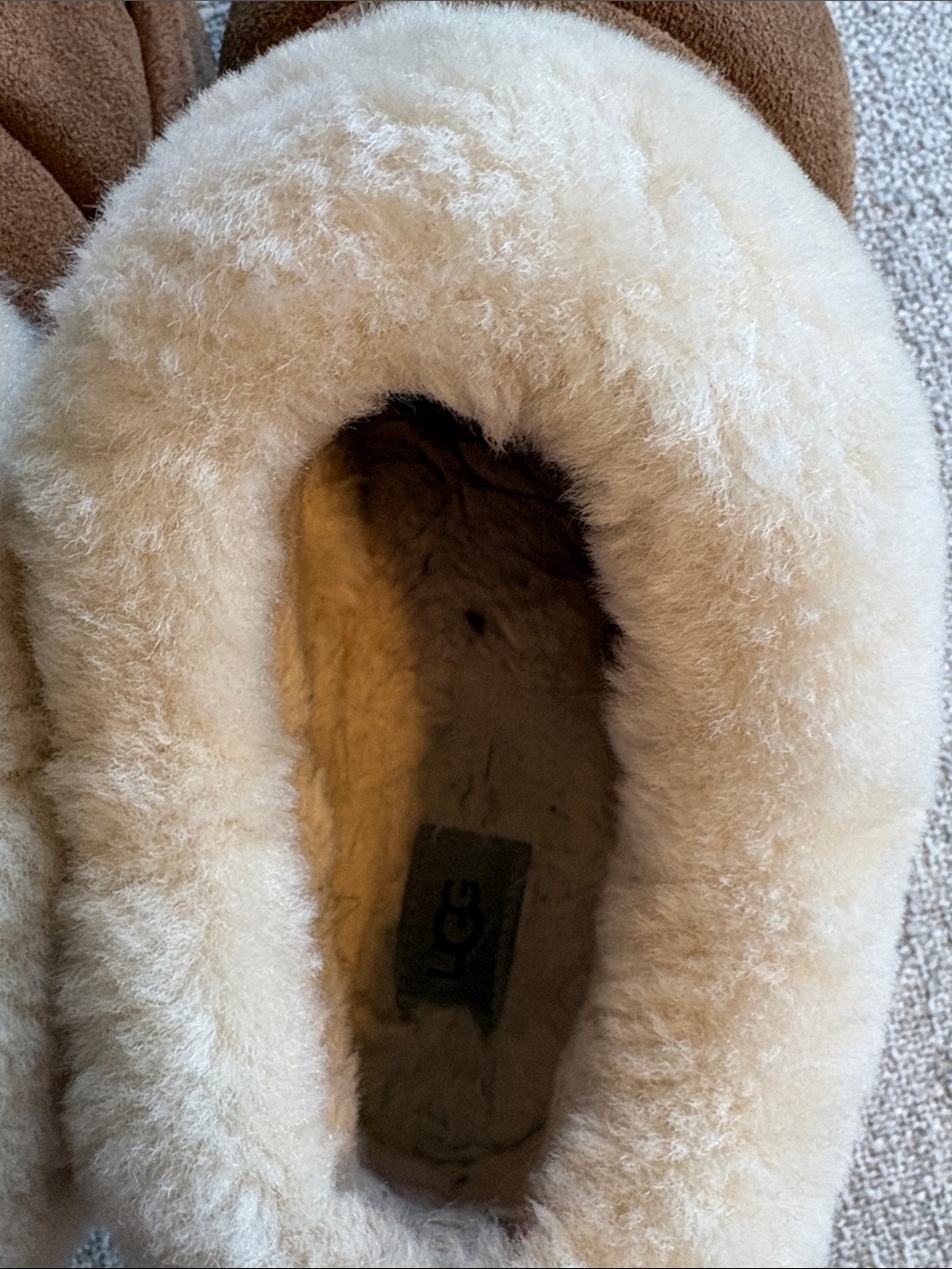 UGG Chestnut/Tan Quilted Suede Shearling Slip-Ons - Picture 5 of 7